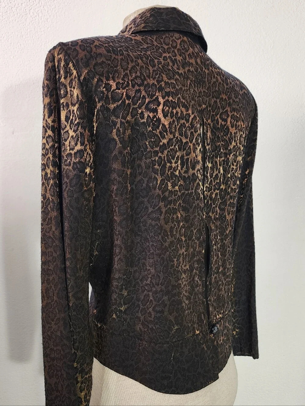 Sheri Martin Jacket Leopard Print Slit Back Button Down Vintage Brown Size 12P